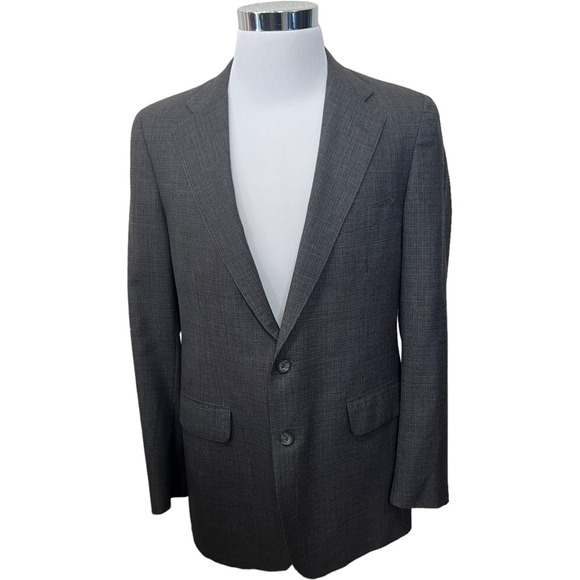 CHAPS Ralph Lauren Mens Blazer Sport Coat 42R Wool Grey Micro Plaid Jacket